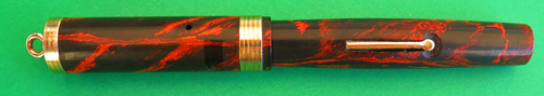 SWAN SELF-FILLING RINGTOP PEN IN RED/BLACK SWIRLED PATTERN